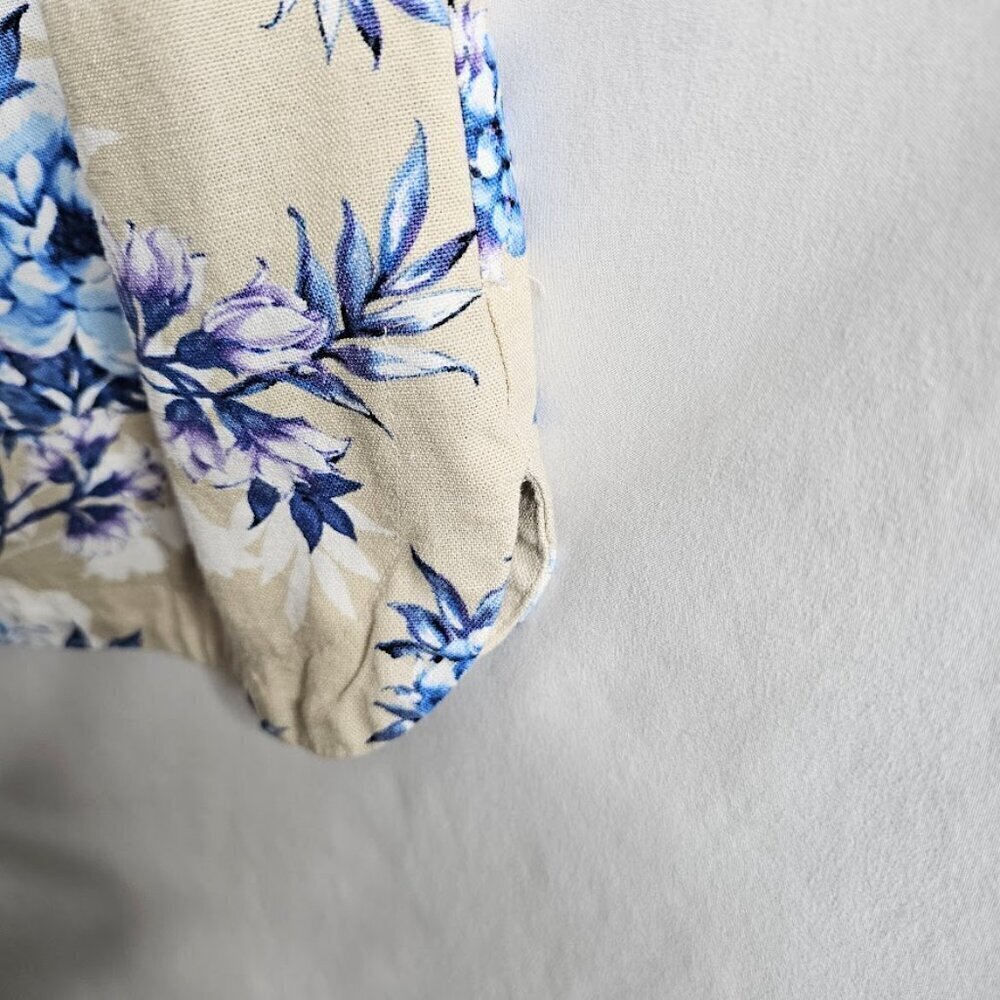 JESSICA HOWARD Linen Dress size 12 TAN BLUE FLORAL Summer Sleeveless V-Neck Cute - Picture 6 of 8